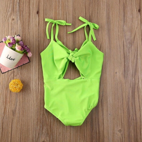 Kids Baby Girls 2Pcs Swimsuit Floral and Green Leaves Print Halter Bowknot Bikini Set Bathing Suit Swimwear 